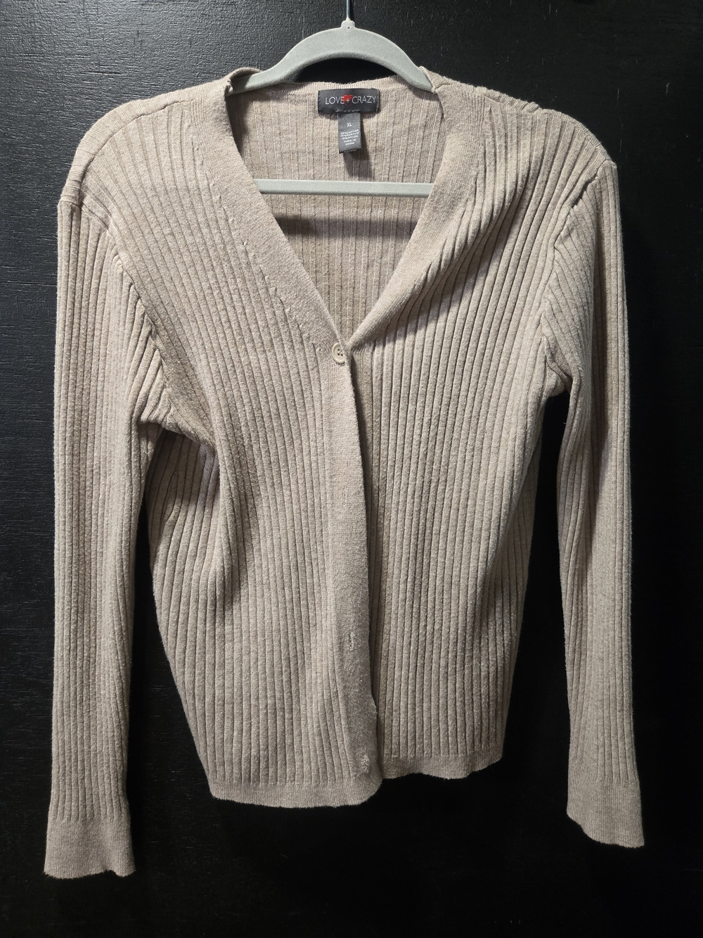 Beige Ribbed V-Neck Cardigan